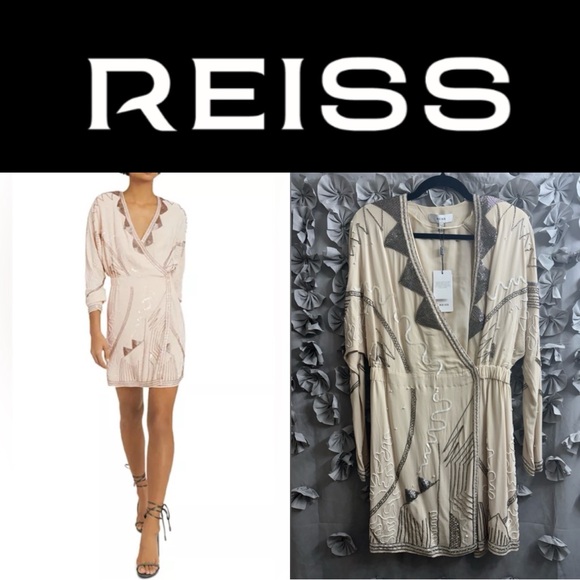 Reiss Dresses & Skirts - NEW Reiss Saskia Beaded Mini Faux Wrap
Dress Ivory Size 8 9893